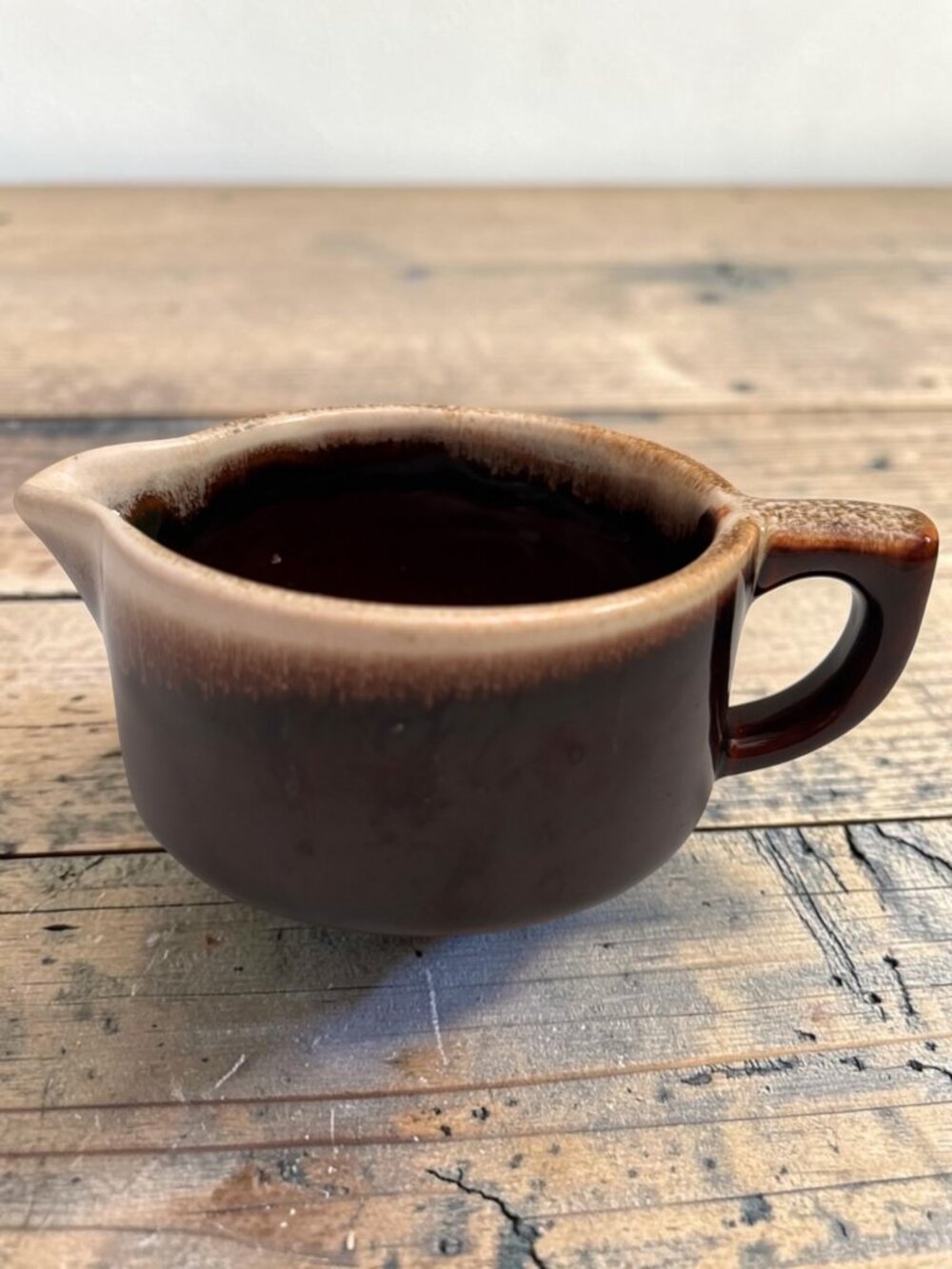 Vintage Pfaltzgraff Brown Drip Glazed Ceramic Creamer Pitcher With Handle & Spo